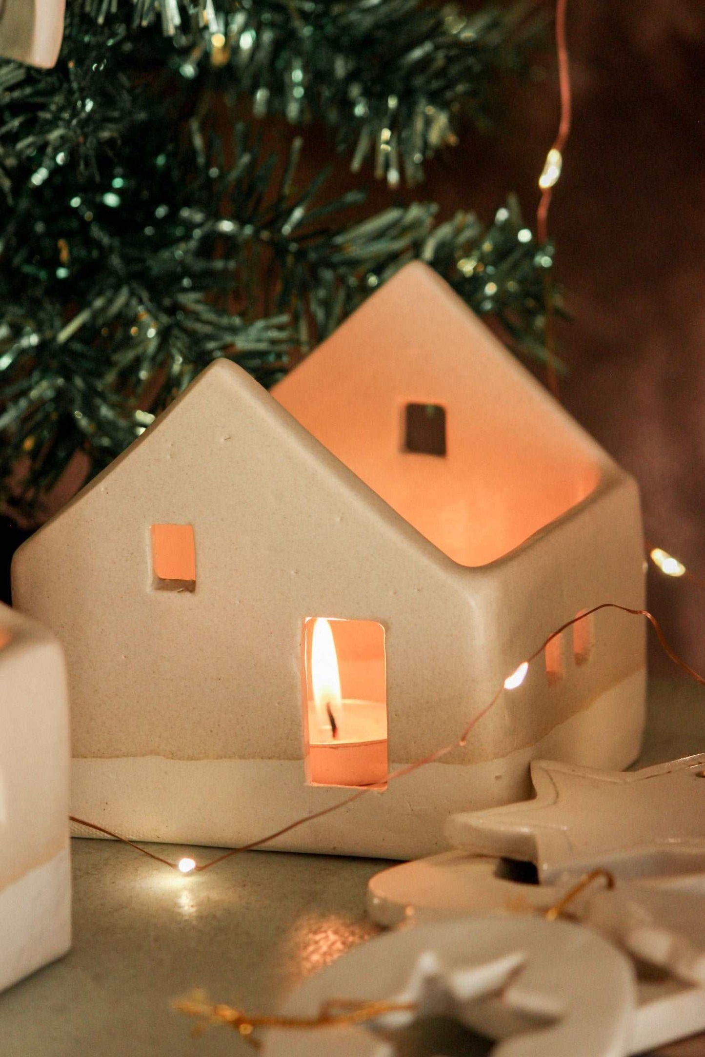 Ceramic Christmas House Tea Light Holder - TOH