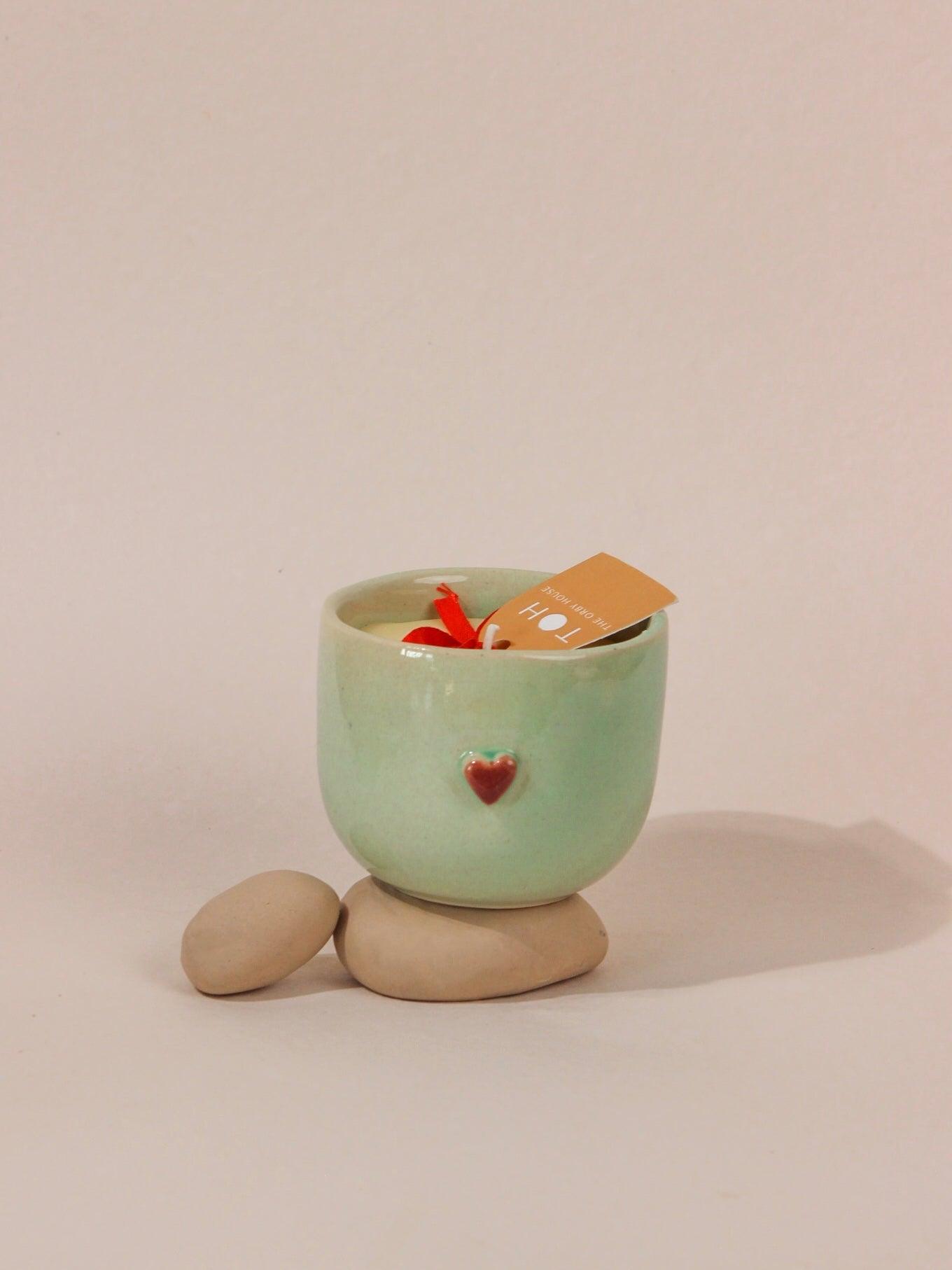 Love Jar Candle (Set of 2) - pastel-shade ceramic scented jar candles etched with cute heart detail