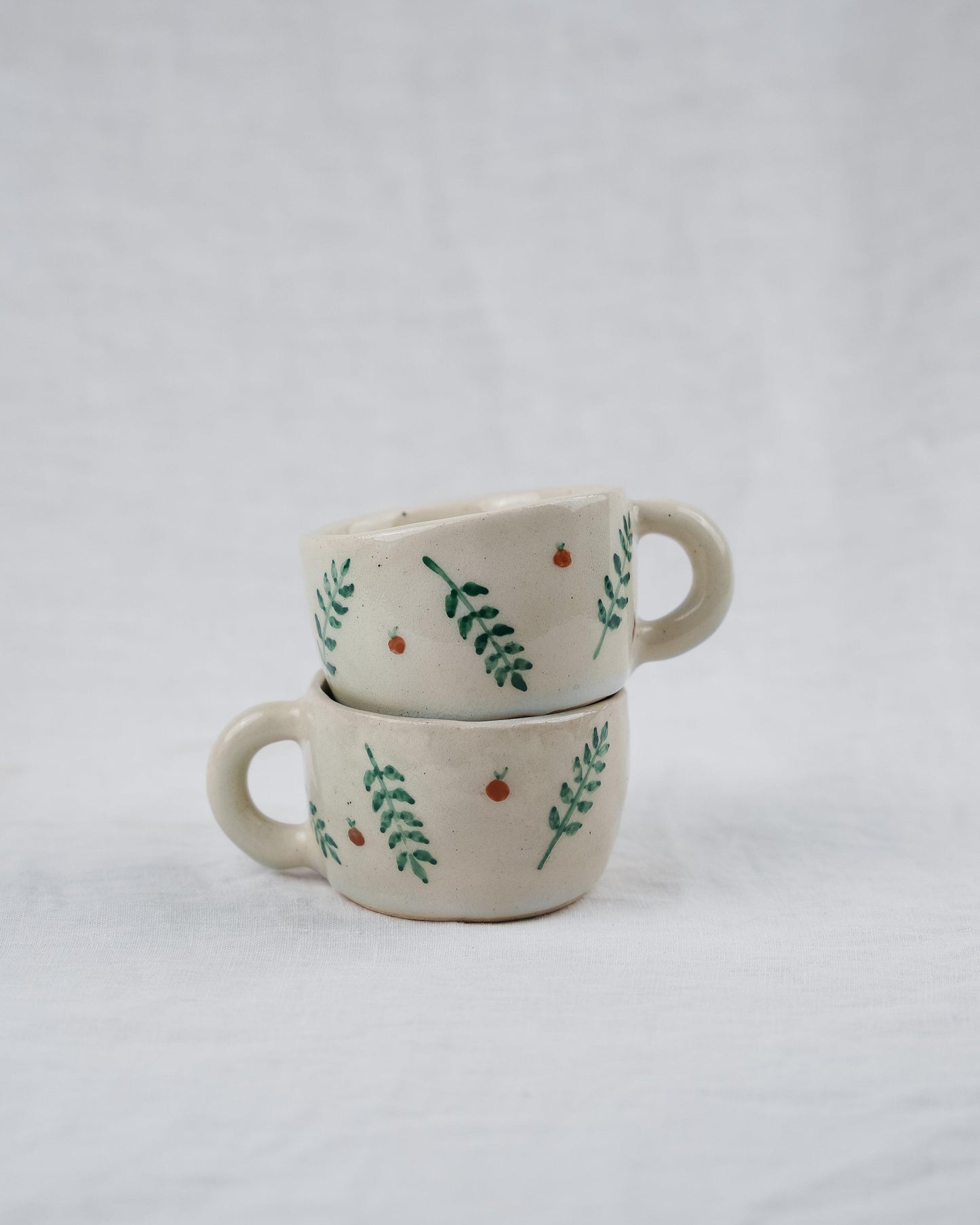 White Hand Pinched Leaf Printed Ceramic Coffee , Tea Mug