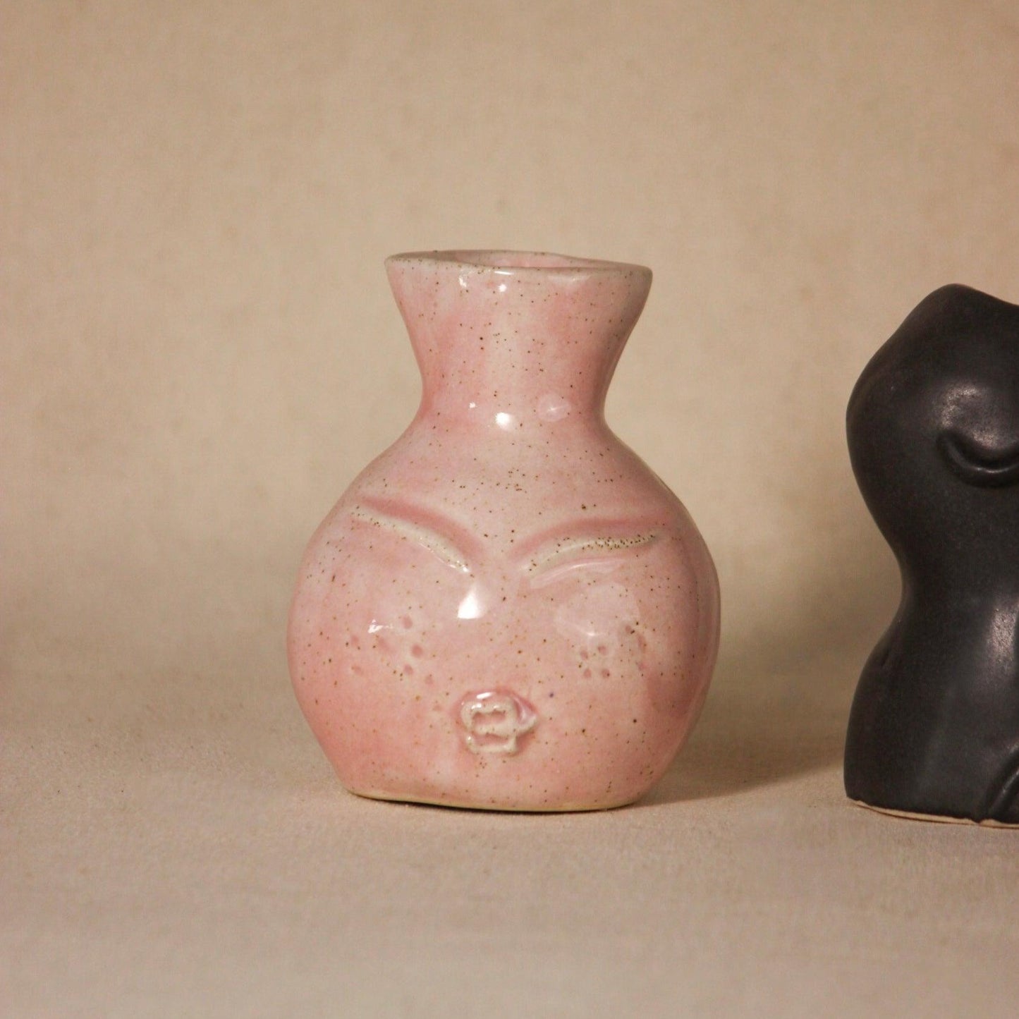 Soulful Ceramic Face Candle Holder Set of 3 - in Black , Pink , Beige colours
