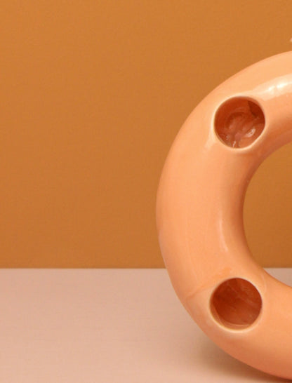 Ceramic Donut Candle Holder - Orange