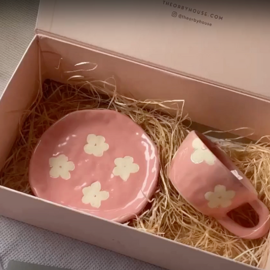 Ceramic Coffee Mug & Saucer Set in Pink colour
