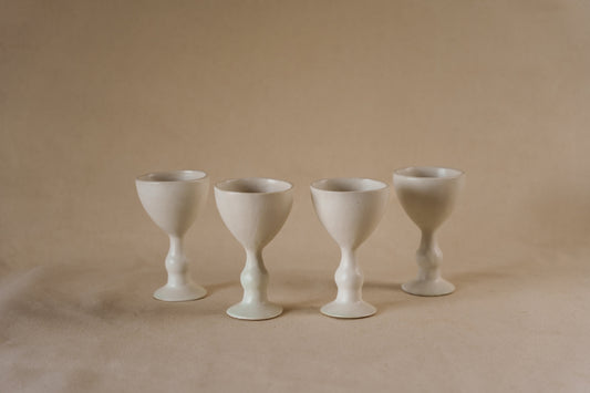 Set of 4 - Unique Ceramic Wine Glass Set , Matte White Ceramic Glassware / Drinkware