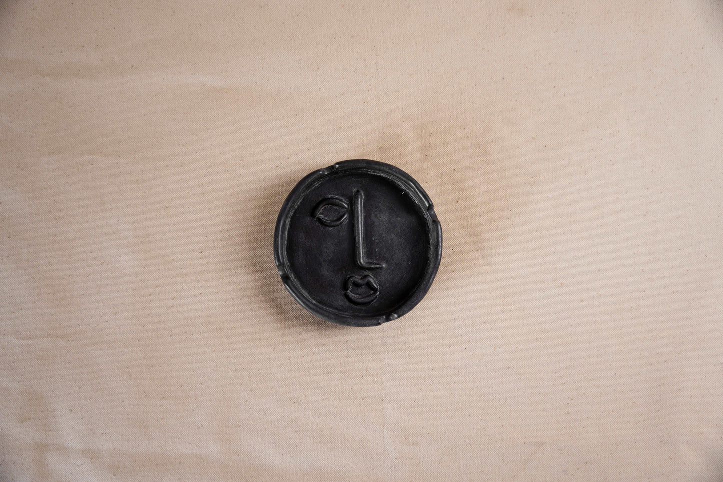 Abstract Face Ceramic Ashtray, Black