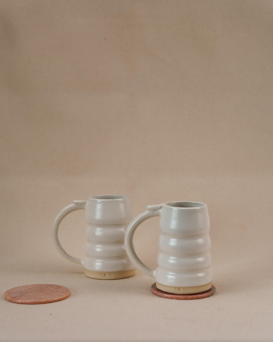 Set of 2 - Spiral Pottery Ceramic Beer Mug Set , Matte White 