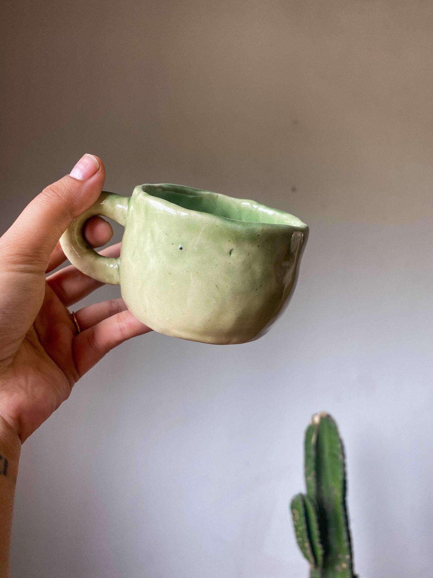 Olive Green Hand Pinched Ceramic Coffee , Tea Mug