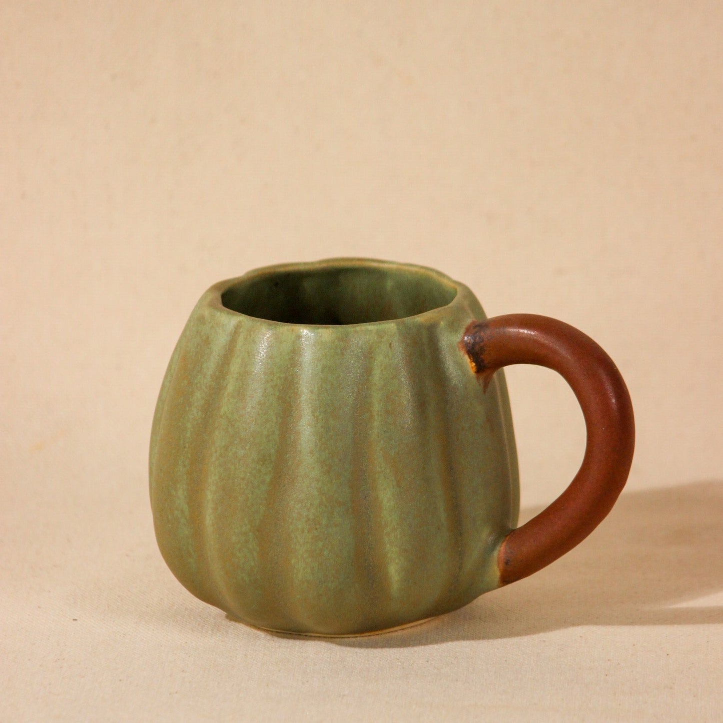 Sage Green Pumpkin Coffee Mug With Brown Handle