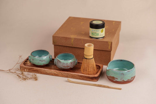 Ceramic Matcha Tea Cup, Bowl and Whisk Set Gift Hamper