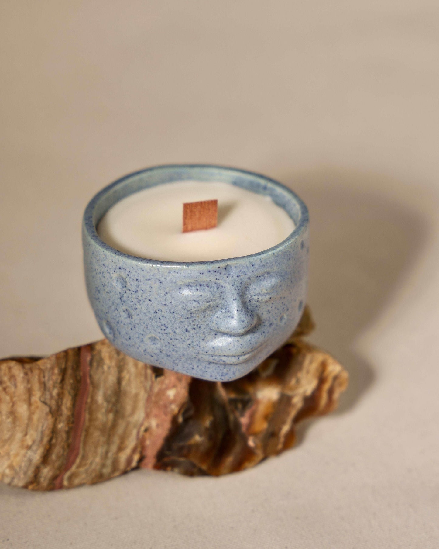 Oberon Moon Face Ceramic Jar Candle in Lavender colour