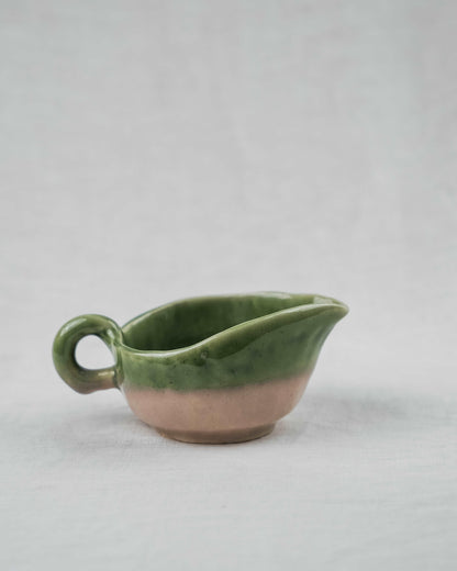 Green, Pastel Pink Hand Pinched Ceramic Milk and Syrup Pitcher , Creamer