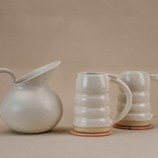 Ceramic Pitcher and Spiral Mug Set of 2 for Beer/Milk/Juice/Tea/Coffee
