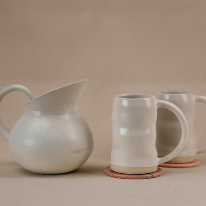 Ceramic Pitcher and Uneven Mug Set of 2 for Beer/Milk/Juice/Tea/Coffee