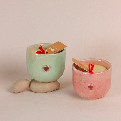 Love Jar Candle (Set of 2) - pastel-shade ceramic scented jar candles etched with cute heart detail