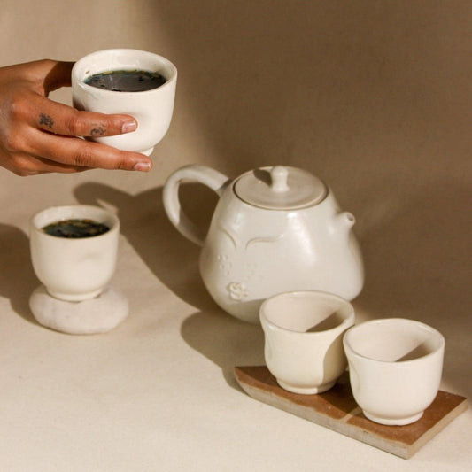 The Sage Face White Ceramic Tea-Pot Set with 4 Ceramic Cups
