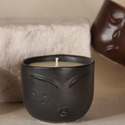 The Sage Face Ceramic Jar Candle in Black colour