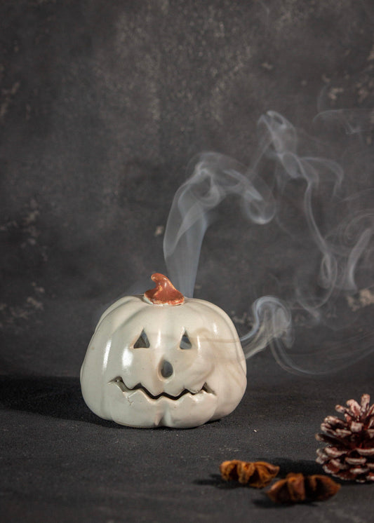 White Spooky Pumpkin face Tea-Light Candle Holder - TOH